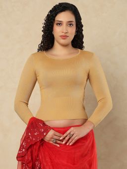 SALWAR STUDIO - Round Neck Full Sleeves Winter Gold Stretchable Blouse