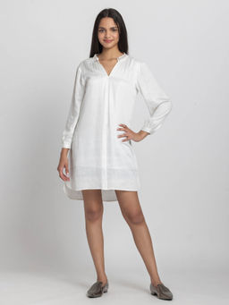 SHAYE - White Solid Asymmetrical Mini Dress