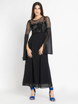 SHAYE - Black Embellished A-Line Maxi Dress