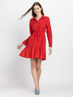 SHAYE - Red Solid A-Line Mini Dress