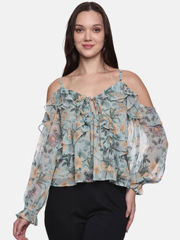 IS.U - Green Printed Regular Fit Top