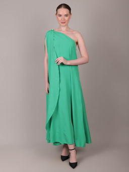 IKI CHIC - Green Solid Flared Maxi Dress