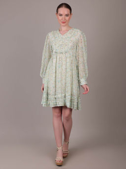 IKI CHIC - Green Printed A-Line Mini Dress