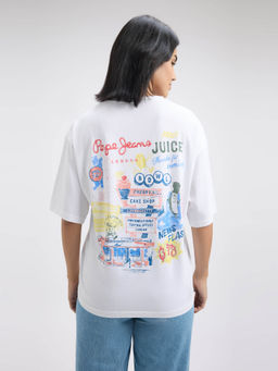 Pepe Jeans - White Printed Oversized Fit T-Shirt