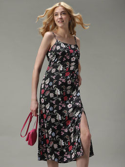 Outzidr - Multi-Color Side Slit Satin Party Dress