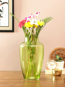HomeTown - Eva Glass Modern Vase in Green Colour