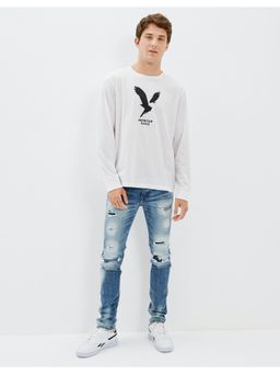 American Eagle - Men Blue Airflex 360 Ripped Skinny Jean