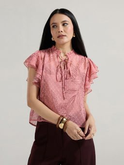 Twenty Dresses by Nykaa Fashion - Rose Pink Mandarin Collar Flutter Sleeves Top With Slip