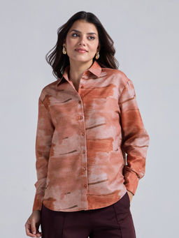 Twenty Dresses by Nykaa Fashion - Burnt Abstract Orange Collared Full Sleeves Shirt