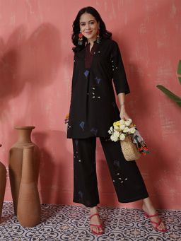 ANAISA - Black Mandarin Neck Printed Co-Ord Set