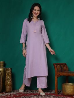 ANAISA - Lavender Round Neck Embroidered Kurta and Pant