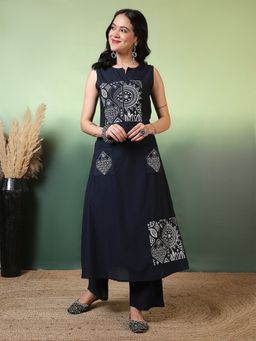 ANAISA - Blue Round Neck Embroidered Kurta and Palazzo