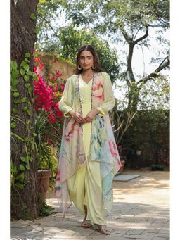 Anastay Clothing - Yellow Women Chinon Gown with Chiffon Jacket