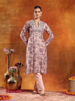 Nayam by lakshita - Pink Mandarin Neck Embroidered Kurta and Pant