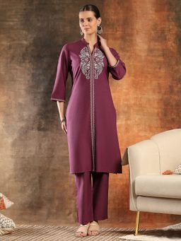 Nayam by lakshita - Purple Mandarin Neck Embroidered Kurta and Pant