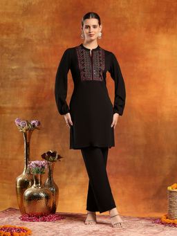 Nayam by lakshita - Black Mandarin Neck Embroidered Kurta and Pant