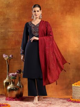 Nayam by lakshita - Navy Blue Sweetheart Embroidered Kurta and Pant with Dupatta