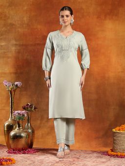 Nayam by lakshita - Green Round Neck Embroidered Kurta and Pant