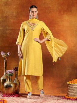 Nayam by lakshita - Yellow Sweetheart Embroidered Kurta and Pant with Dupatta