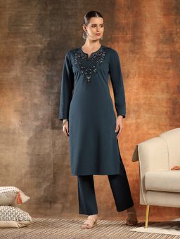 Nayam by lakshita - Blue Round Neck Embroidered Kurta and Pant