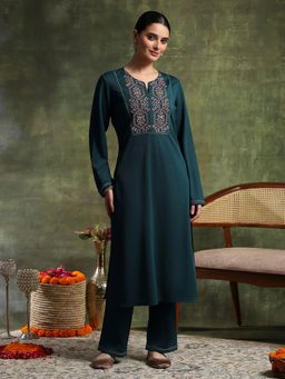 Nayam by lakshita - Blue Round Neck Embroidered Kurta and Pant