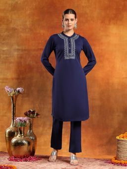 Nayam by lakshita - Blue Mandarin Neck Embroidered Kurta and Pant