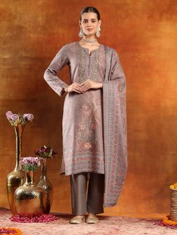 Nayam by lakshita - Grey Round Neck Printed Kurta and Pant with Dupatta