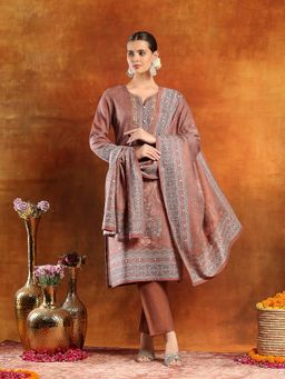 Nayam by lakshita - Peach Round Neck Printed Kurta and Pant with Dupatta