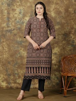 ARAMYA - Black Mandarin Neck Geometric Kurta and Pant