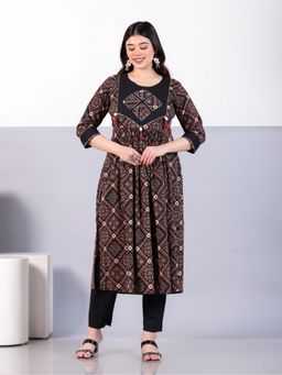 ARAMYA - Rust Round Neck Printed Kurta and Pant