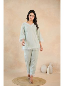 Zolo Label - Green V-Neck Embroidered Co-Ord Set