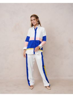 Zolo Label - White Collar Neck Colorblock Co-Ord Set