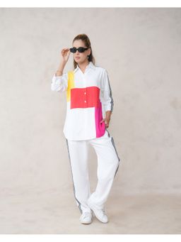 Zolo Label - White Collar Neck Colorblock Co-Ord Set