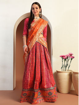 Chhabra 555 - Rajasthani Poshak Lehenga with Cut Blouse & Banarasi Dupatta Pink (Set of 3)