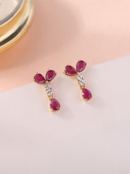 Ornate Jewels - 925 Silver Yellow Gold Natural Red Ruby Dangle Earring for Women & Girls