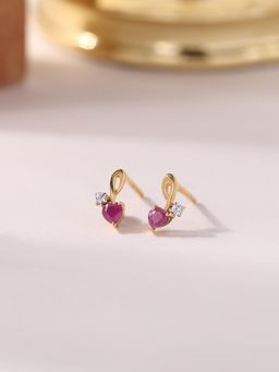 Ornate Jewels - 925 Silver Yellow Gold Natural Red Ruby Stud Earring for Women & Girls