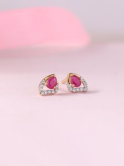 Ornate Jewels - 925 Silver Yellow Gold Natural Red Thai Ruby Stud Earring for Women & Girls