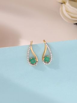 Ornate Jewels - 925 Silver Yellow Gold Natural Green Emerald Precious Earring for Women & Girls