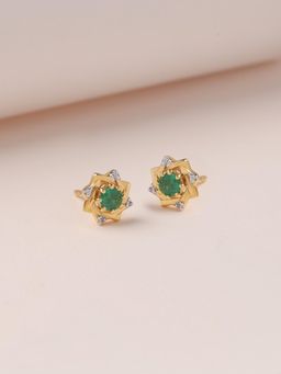 Ornate Jewels - 925 Silver Yellow Gold Natural Green Sakota Emerald Stud Earring for Women & Girls