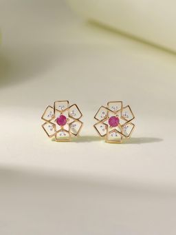 Ornate Jewels - 925 Silver Yellow Gold Natural Red Thai Ruby Stud Earring for Women & Girls