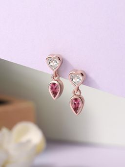 Ornate Jewels - 925 Silver Rose Gold Natural Pink Tourmaline Heart Earring for Women & Girls