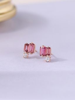 Ornate Jewels - 925 Silver Rose Gold Natural Pink Tourmaline Stud Earring for Women & Girls