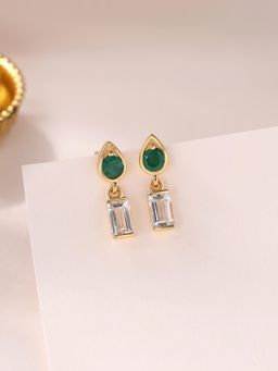 Ornate Jewels - 925 Silver Yellow Gold Natural White Topaz Stud Earring for Women & Girls