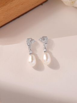 Ornate Jewels - 925 Silver Rhodium Plated Natural White Pearl Dangle Earring for Women & Girls