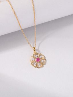 Ornate Jewels - 925 Silver Yellow Gold Natural Thai Ruby Pendant with Chain for Women & Girls