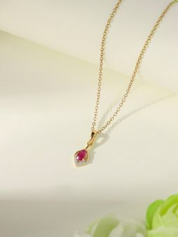 Ornate Jewels - 925 Silver Yellow Gold Natural Thai Ruby Drop Necklace for Women & Girls