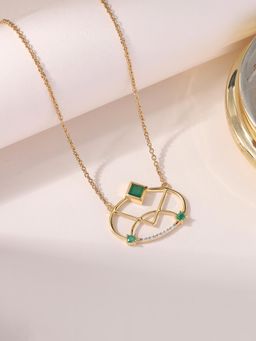 Ornate Jewels - 925 Silver Yellow Gold Natural Green Emerald Heirloom Necklace for Women & Girls