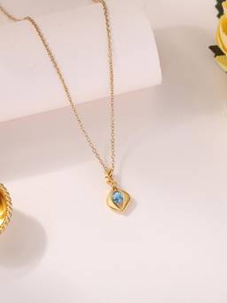 Ornate Jewels - 925 Silver Yellow Gold Natural Blue Topaz Pendant with Chain for Women & Girls
