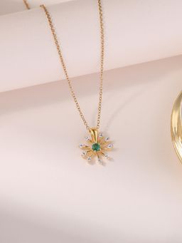 Ornate Jewels - 925 Silver Yellow Gold Natural Emerald Floral Pendant with Chain for Women & Girls