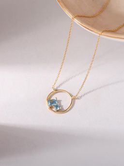 Ornate Jewels - 925 Silver Yellow Gold Natural Blue Topaz Circle Necklace for Women & Girls